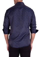 Subtle Paisley Long Sleeve Dress Shirt Navy