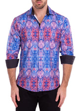 Psychedelic Kaleidoscope Print Blue Button Up Long Sleeve Dress Shirt