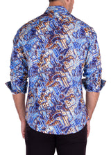 Abstract Art Print Long Sleeve Dress Shirt Blue