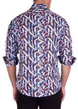 Abstract Glacial Print Long Sleeve Dress Shirt Blue