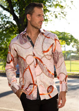 Baroque Motif Silk Texture Long Sleeve Dress Shirt Pink