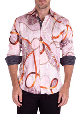 Baroque Motif Silk Texture Long Sleeve Dress Shirt Pink