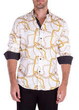 Gold Chain & Hearts Long Sleeve Dress Shirt White