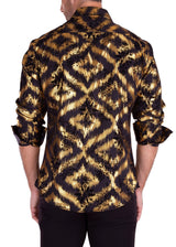 Gold Leaf Foil Velvet Accent Long Sleeve Dress Shirt Black