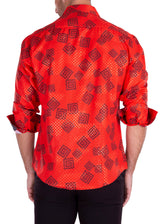 Wild Greek Key Long Sleeve Dress Shirt Red