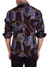 Mixed Print Velvet Texture Long Sleeve Dress Shirt Black