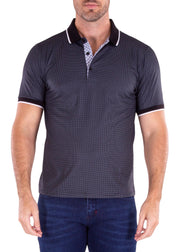 Moroccan Pattern Printed Black Polo Shirt