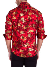 Baroque Mixed Pattern Velvet Texture Long Sleeve Dress Shirt Red