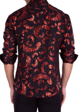 Shiny Feather Print Long Sleeve Dress Shirt Black