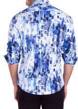 Blue Brush Strokes Long Sleeve Dress Shirt