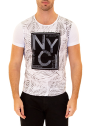 NYC Mesh Overlay Graphic Tee White