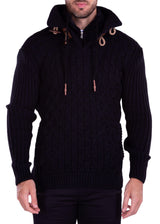 Quarter Zip Cable Knit Pullover Sweater Black