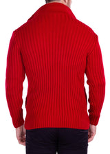 Quarter Zip Cable Knit Pullover Sweater Red