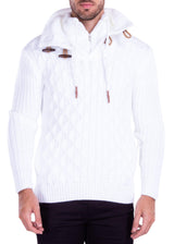 Quarter Zip Cable Knit Pullover Sweater White